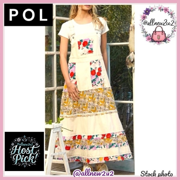 POL Dresses & Skirts - POL Floral Print Frayed Denim Jeans Overalls Dress